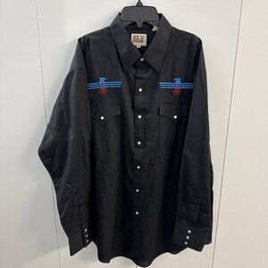 ELY Diamond Men's Size  XL Pearl Snap Western Embroidered Shirt Black - A19